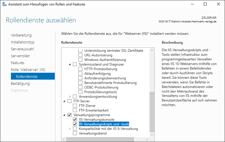 Installation der Rollendienste für die Remote-Verwaltung