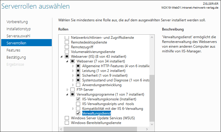 Installation des Verwaltungsdienstes für den IIS