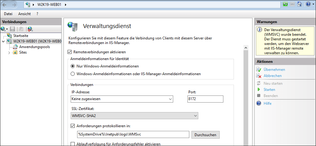 Aktivierung der Remoteverwaltung