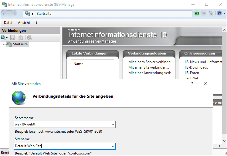 Auswahl des Ziels für den Verbindungsaufbau