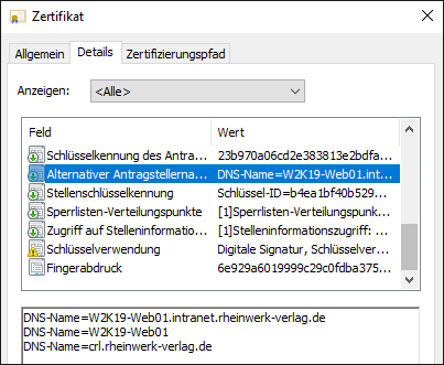 Eigenschaften des Zertifikats