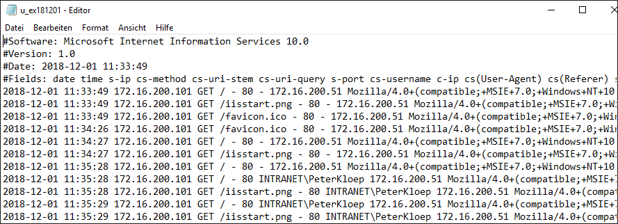 Textdatei mit der Protokollierung der Zugriffe