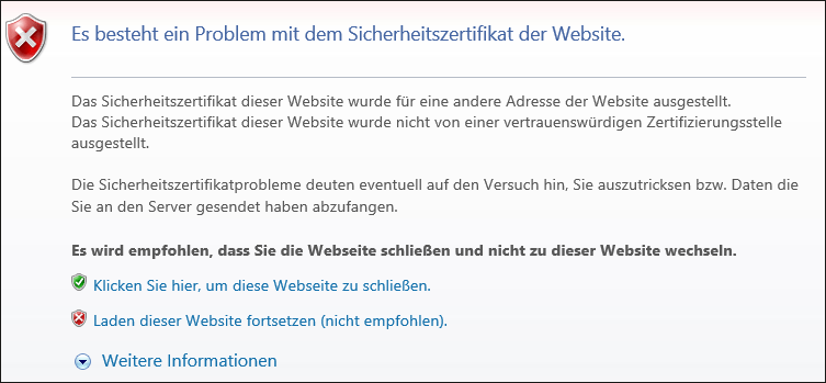 Zertifikatwarnung im Internet Explorer