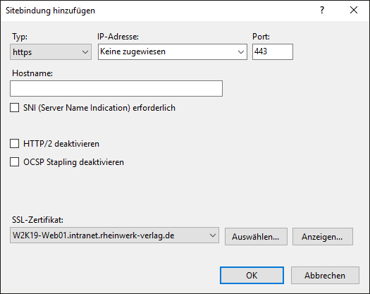 Sitebindung hinzufügen