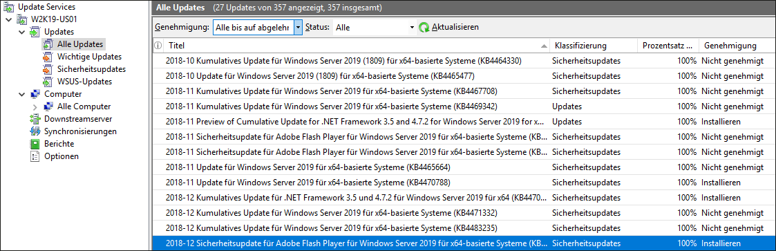 Updateübersicht in WSUS