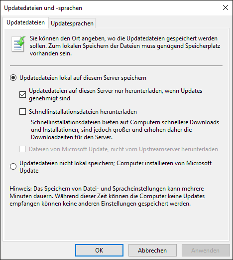 Updatedateien und -sprachen