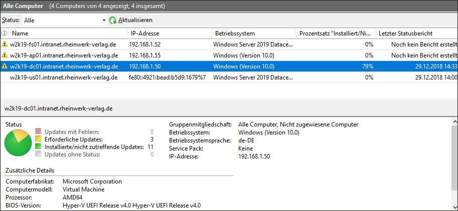 Computerübersicht mit Status