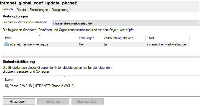 Phase 2-Computer sind Teil der Active Directory-Computergruppe »Phase 2 WSUS«