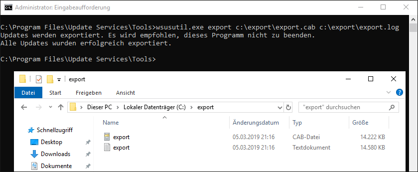 Export von Metadaten und Logfiles für einen vom Netzwerk getrennten WSUS-Server