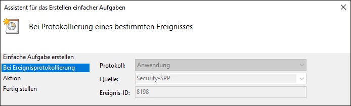 Anzeige des ausgewählten Ereignisses