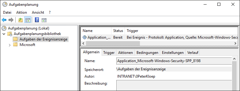 Erstellte Aufgabe in der Aufgabenplanung