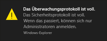Hinweis bei der Anmeldung, dass das Sicherheitsprotokoll voll ist
