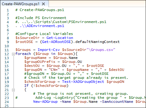 Ausschnitt aus dem Skript »Create-PAWGroups.ps1«