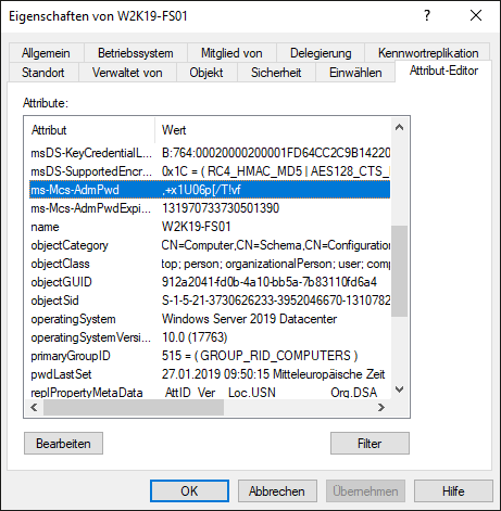 Attribute von LAPS