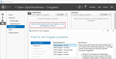 Der Assistent zur Erstellung von Freigaben auf einem Dateiserver