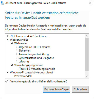 Installation der Rolle »DHA Service« und benötigte Features