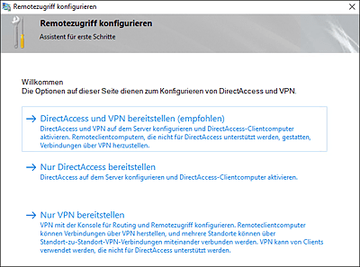 Assistent zum Einrichten des Remotezugriffs