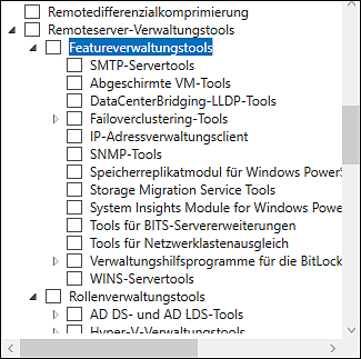 Server-Manager: Liste der möglichen Featureverwaltungstools