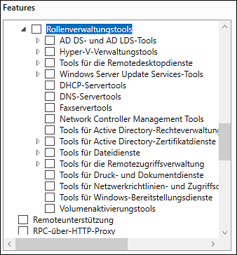 Server-Manager: Liste der möglichen Rollenverwaltungstools