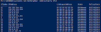 Das Cmdlet »Get-NetNeighbor -AddressFamily IPv4«