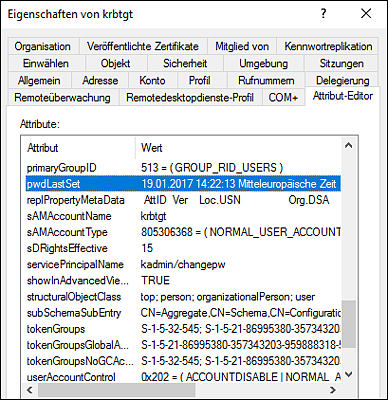 Kennwortänderungsdatum des »krbtgt«-Kontos