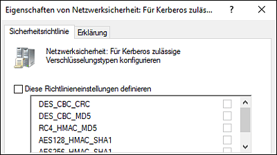 Konfiguration der Verschlüsselungstypen für Kerberos