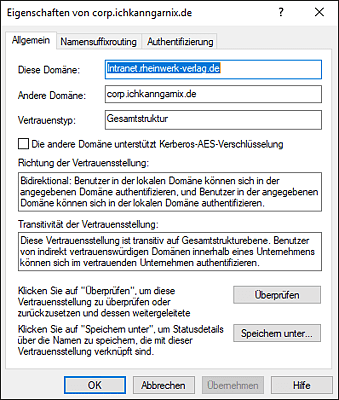 Konfiguration der Vertrauensstellungsoptionen zum Aktivieren der AES-Verschlüsselung