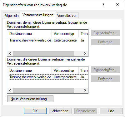 Beispiel einer automatisch erzeugten untergeordneten transitiven Vertrauensstellung zur Subdomäne »training.rheinwerk-verlag.de«