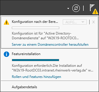 Fahne im Server-Manager mit der Auswahl für das Heraufstufen