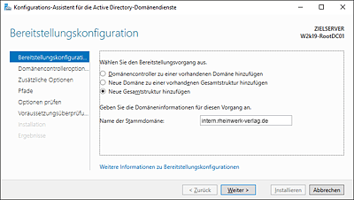 Bereitstellungskonfiguration für den ersten DC der Gesamtstruktur