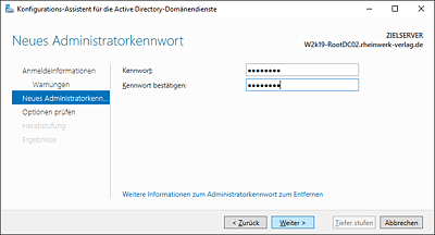 Eingabe des neuen Kennworts für den lokalen Administrator des Servers