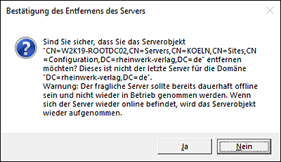 Warnhinweis beim Entfernen eines DCs mit »NTDSUtil« und Metadata Cleanup