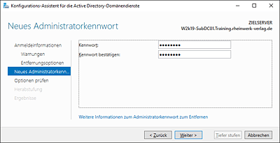 Das neue Administratorkennwort festlegen