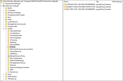 Die Group Policy Container (GPCs) werden im AD unter dem Container »System« gespeichert.