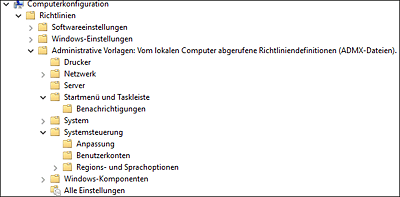 Die administrativen Vorlagen der Computerkonfiguration nach Inbetriebnahme des Active Directory