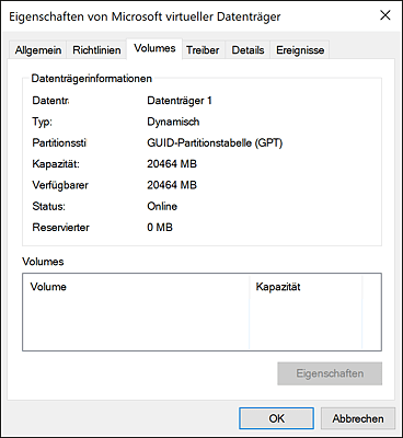 Volume-Eigenschaften von Datenträgern