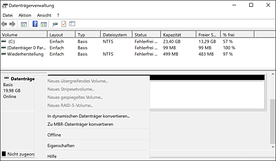 Datenträger in einen dynamischen Datenträger konvertieren