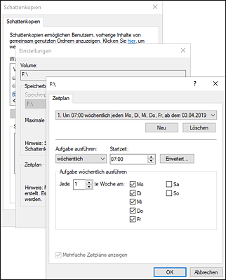 Hinterlegen von Zeitplänen für das Erstellen von Schattenkopien