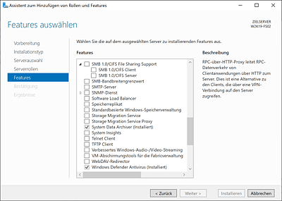 Installation des Windows-Features »SMB 1.0«