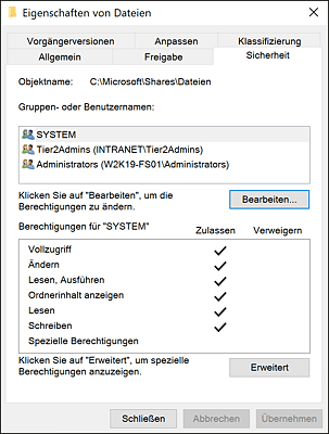 Zugriff auf die NTFS-Berechtigungen eines Ordners im Explorer