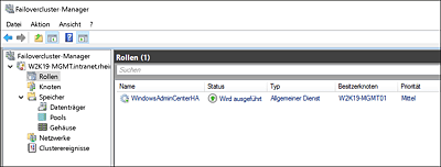 Windows Admin Center – die Clusterrolle nach der erfolgreichen Installation