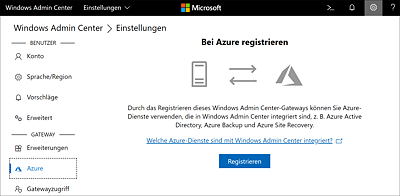 Windows Admin Center – »Einstellungen • Gateway • Azure«