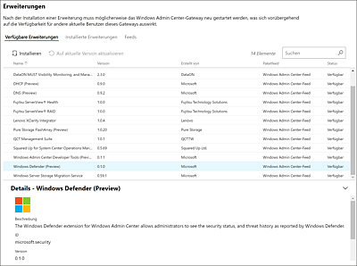 Verfügbare »Windows Admin Center«-Erweiterungen