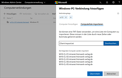 Hinzufügen von Windows-Clients per Importdatei