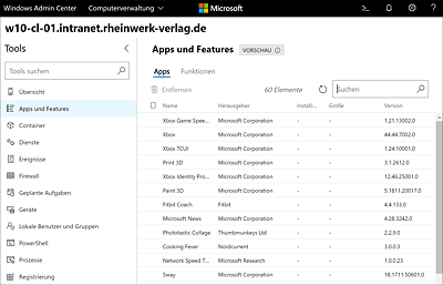 Auflistung der vorhanden Anwendungsinstallationen