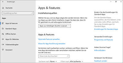 Windows-Einstellungen »Apps & Features«