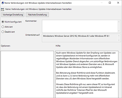 Gruppenrichtlinie zum Unterbinden der Abfrage von Windows Update