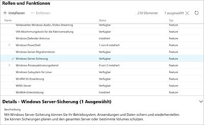 Installation der »Windows Server-Sicherung« im Windows Admin Center