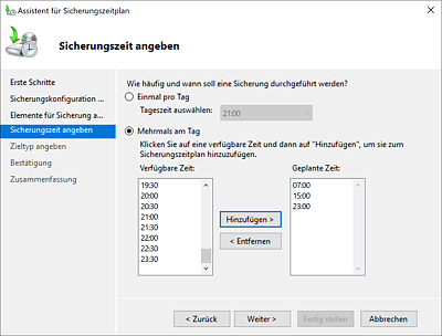 Erstellen des Sicherungszeitplans für den Sicherungsauftrag