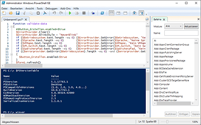 Ansicht des »Integrated Scripting Environment« (ISE)